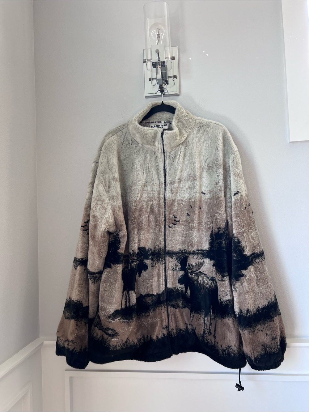 Vintage Glacier Gear outdoor moose nature fleece zip front jacket size XXL